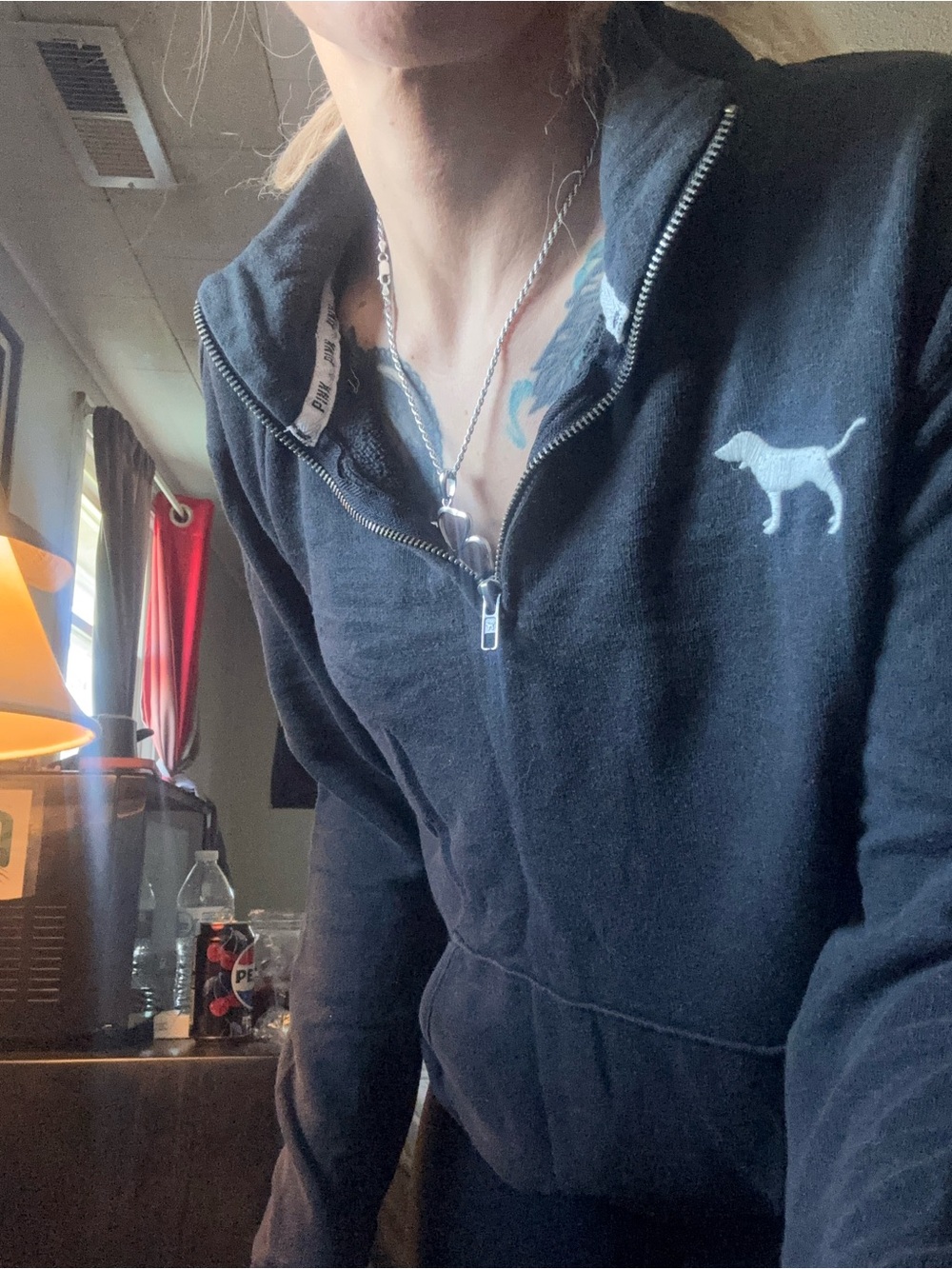 PINK Victoria's Secret Black Quarter-Zip Sweater with Dog Logo